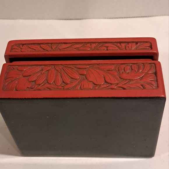 Japenese Carved Cinnabar Red Lacquer Rectangular Storage Trinket Box. - Picture 6 of 8